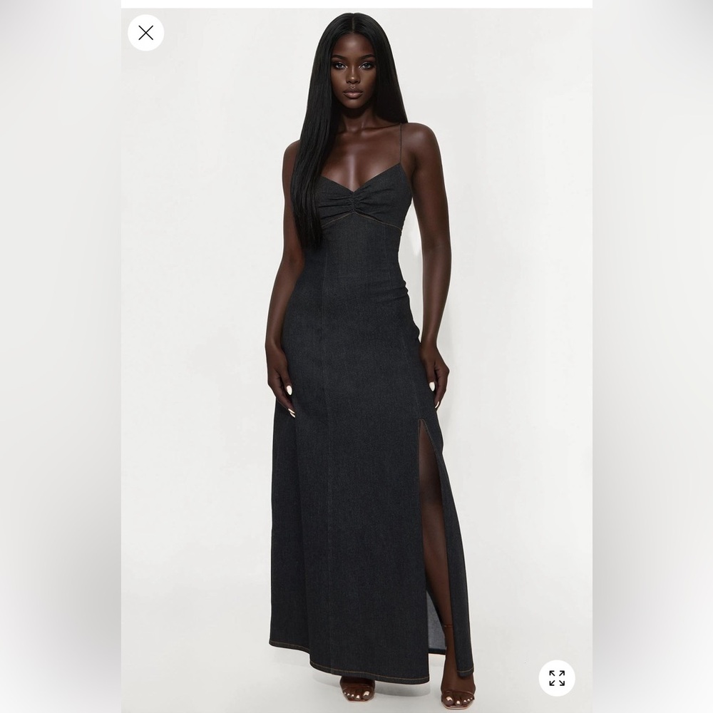 Fashion Nova dark blue Maxi Denim Dress with Side Slit